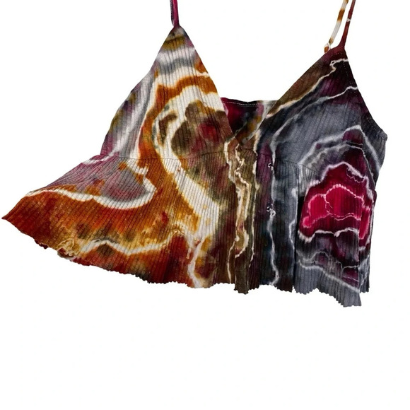 Handmade Babydoll Geode Tie Dye Tank Top Tee Womens Large XL Ribbed Knit Grey - Picture 4 of 12